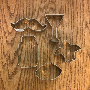 Ann Clark 5 Cookie Cutters -football mason jar fleur de lis martini mustache euc